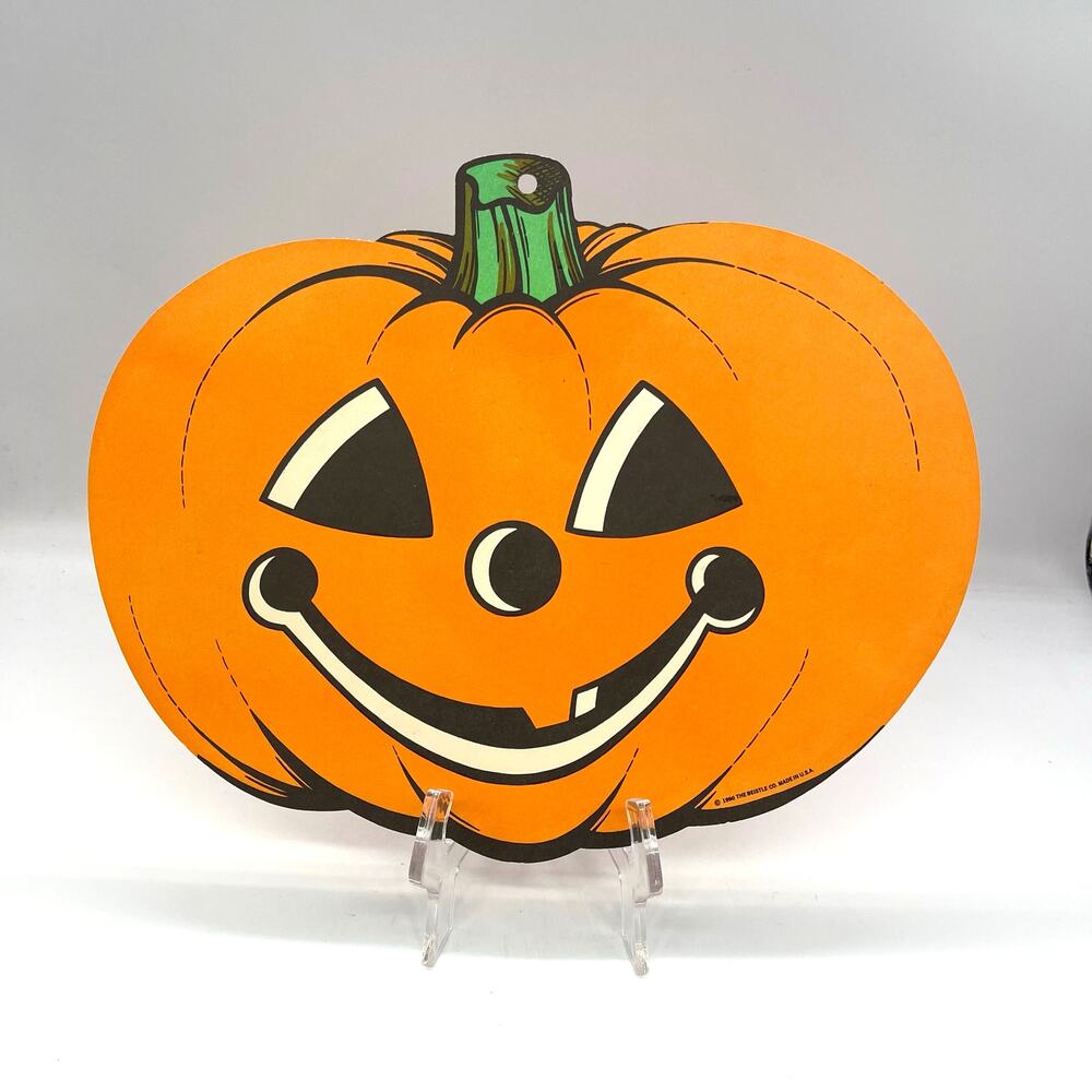 Vintage 1990 Beistle USA Halloween Die Cut Pumpkin Decoration Double Sided